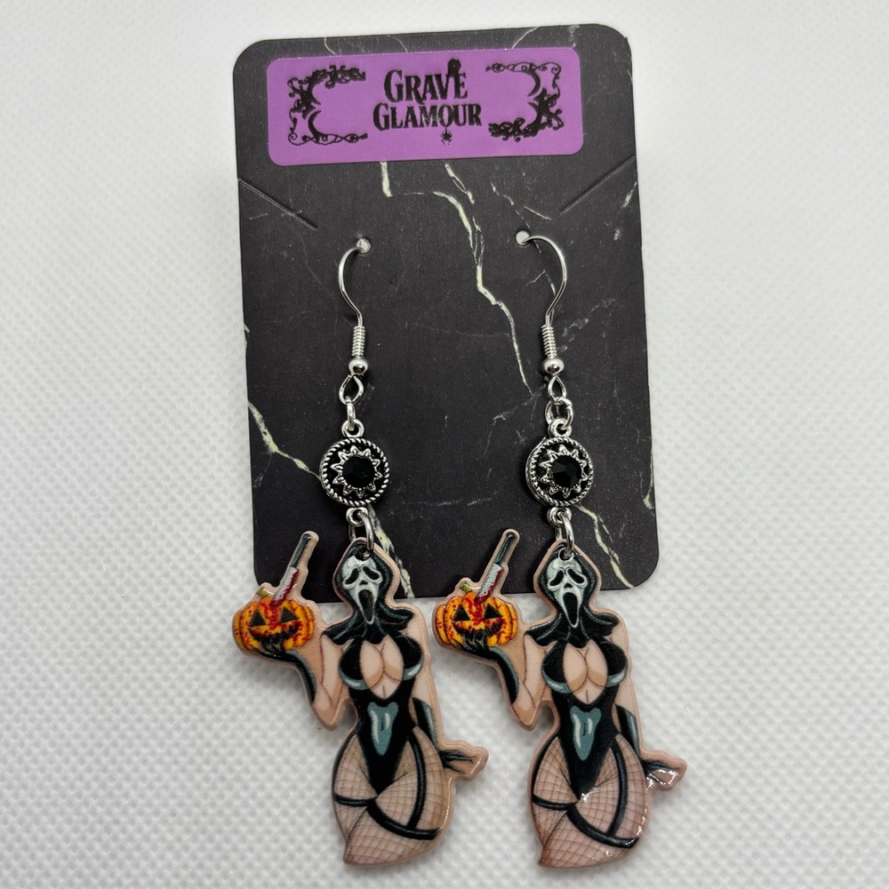 Ghostface Pinup Earrings – Horror Babe Halloween Statement Jewelry